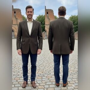 Timeless Elegance: Oscar De La Renta Olive Brown Men's Sportscoat, Size 44R